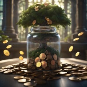 Tree in a jar with coins